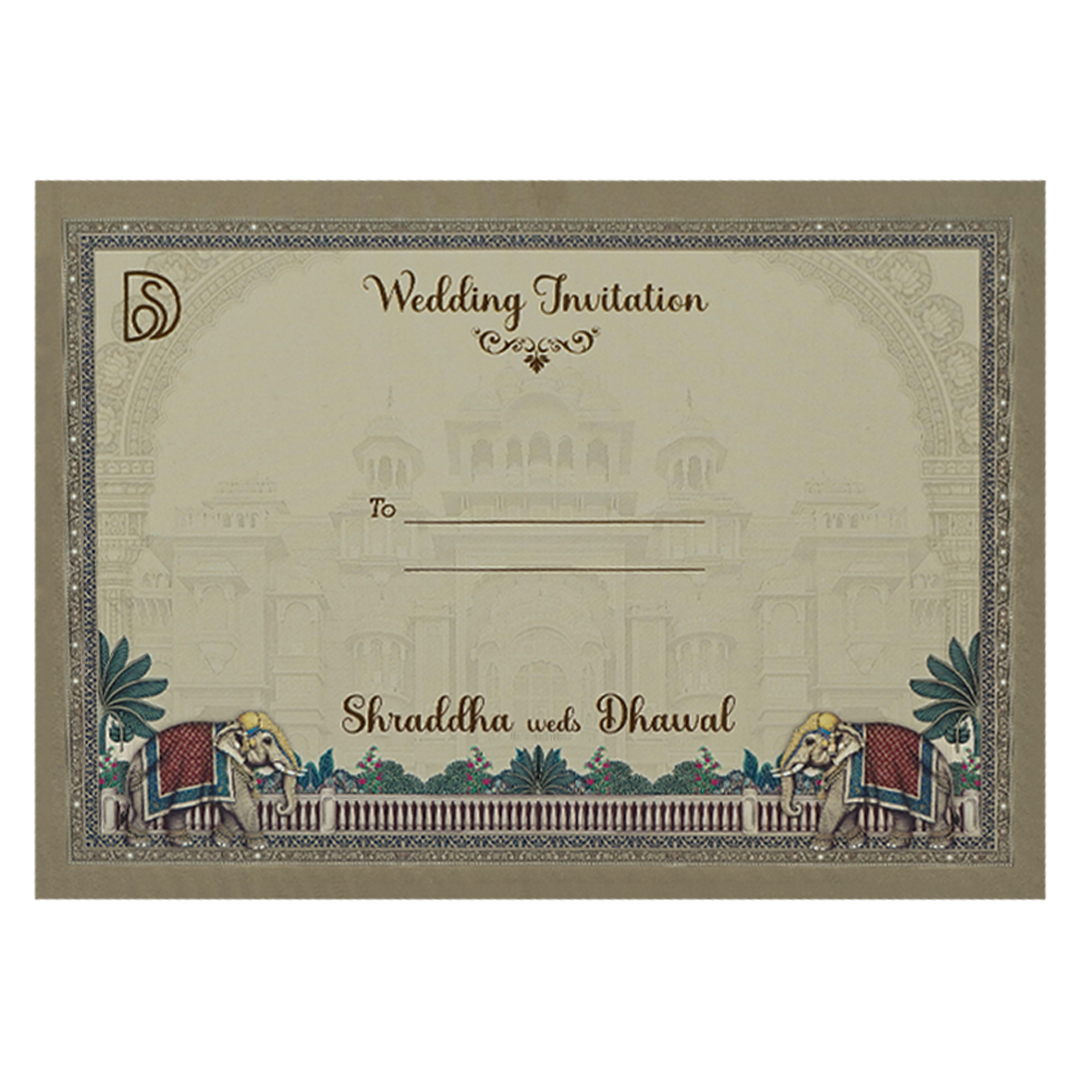 Pink Ganesha Elephant Temple Wedding Card-KSI64930