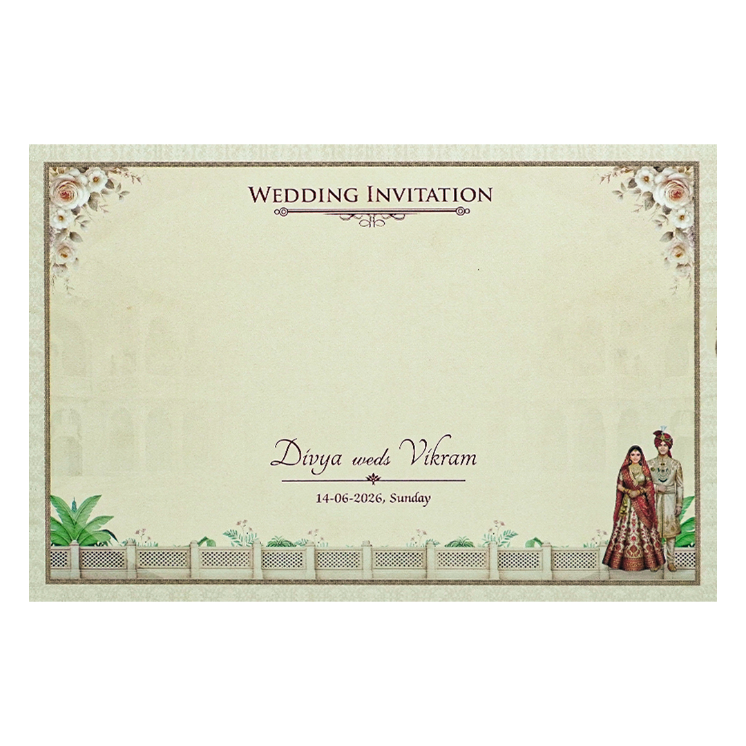 Cream Padded Palace Bride Groom Wedding Card-KNAK4702