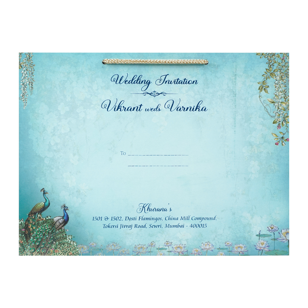 Navy Blue Peacock Bag Style Wedding Card-KSI65160