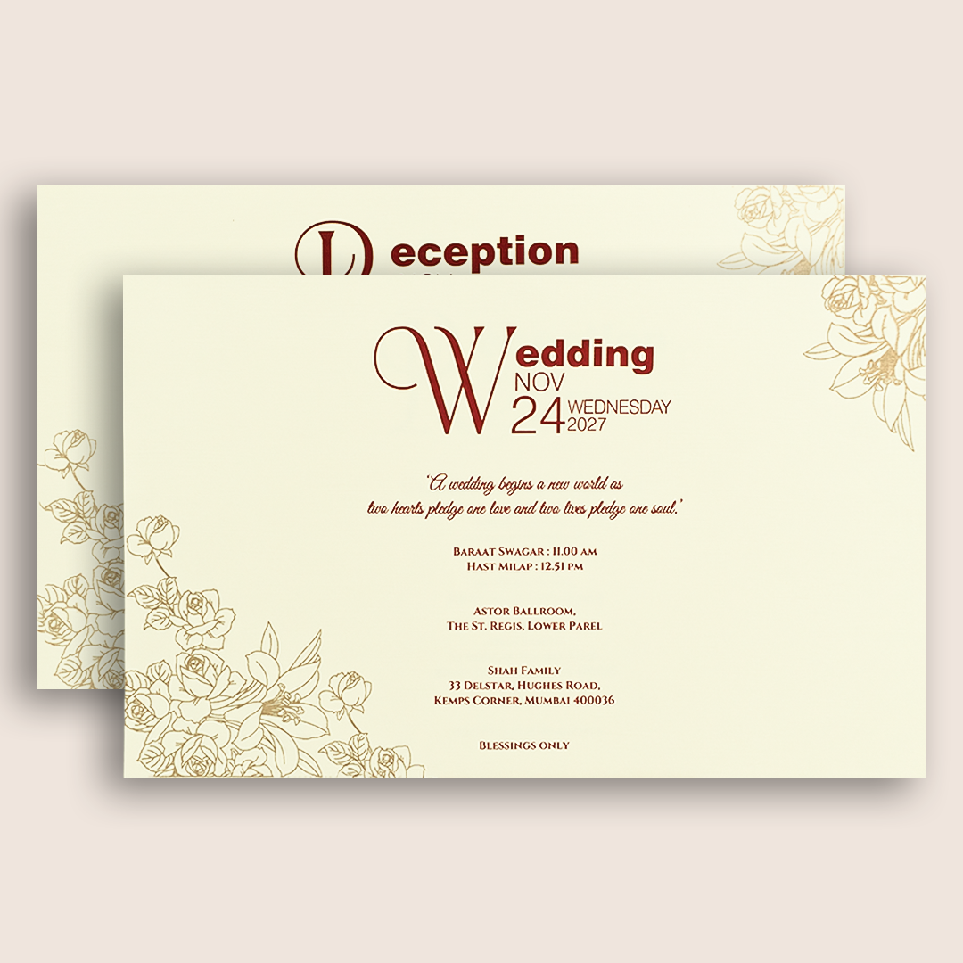 Cream Embossed Floral Marriage Card - KPR010300