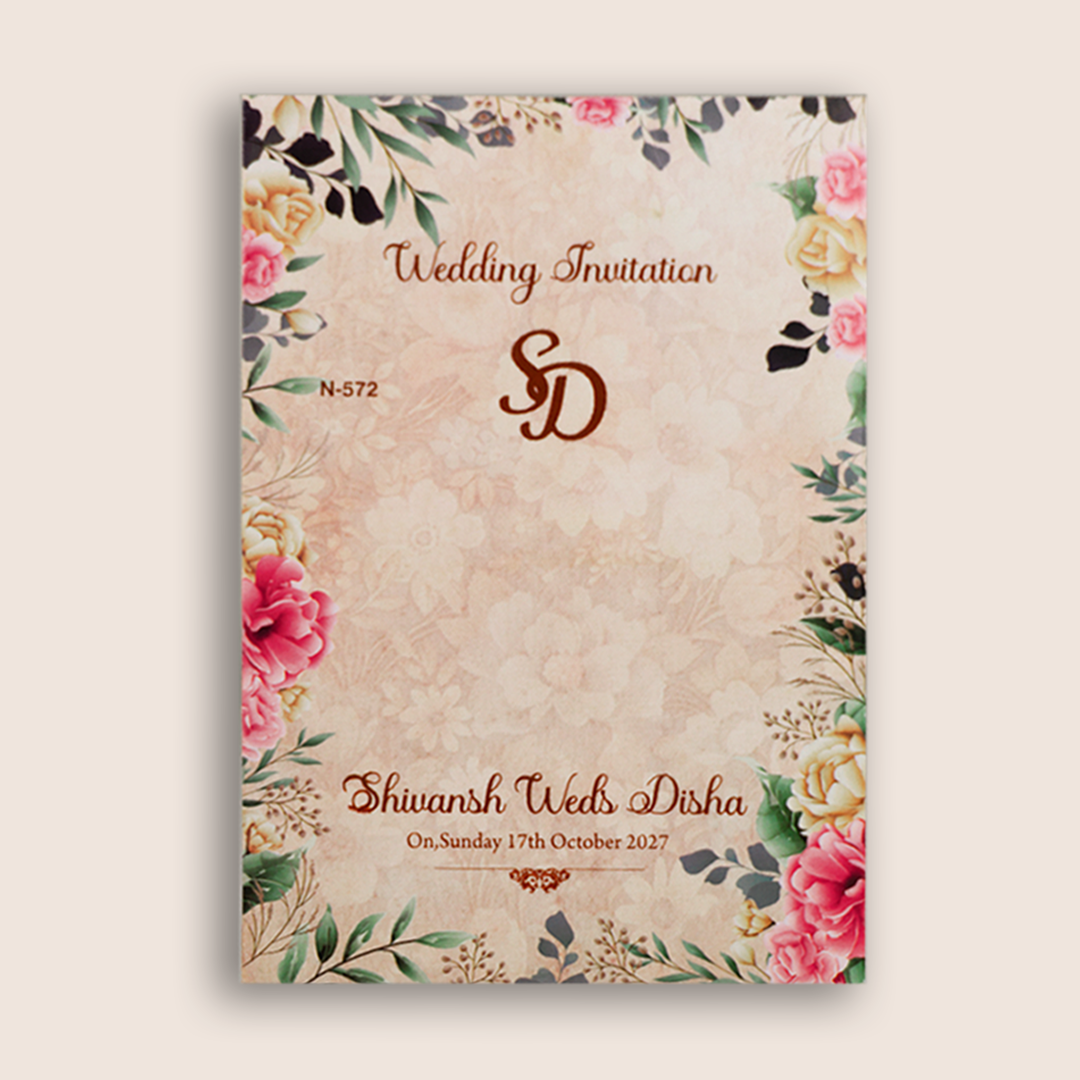 Cream Floral Wedding Invitation - KVN05720