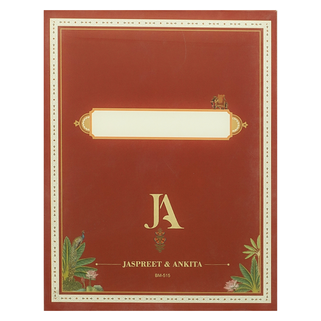 Maroon Radha Krishna Padded Wedding Card - KBM05150