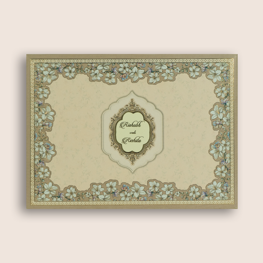 Cream Floral Padded Wedding Card - KAA05460