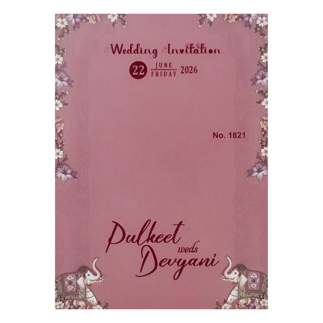 Pink Elephant Floral Padded Wedding Card-KJTS1821