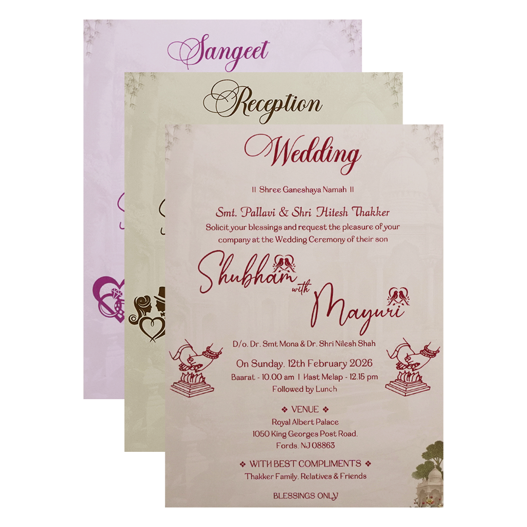 Cream Multicolor Procession Padded Wedding Card - KSH72450