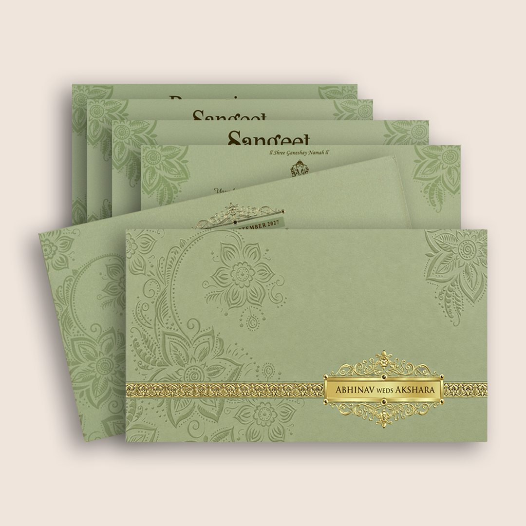 Pista Green Floral Padded Invitation Card - KPR024530