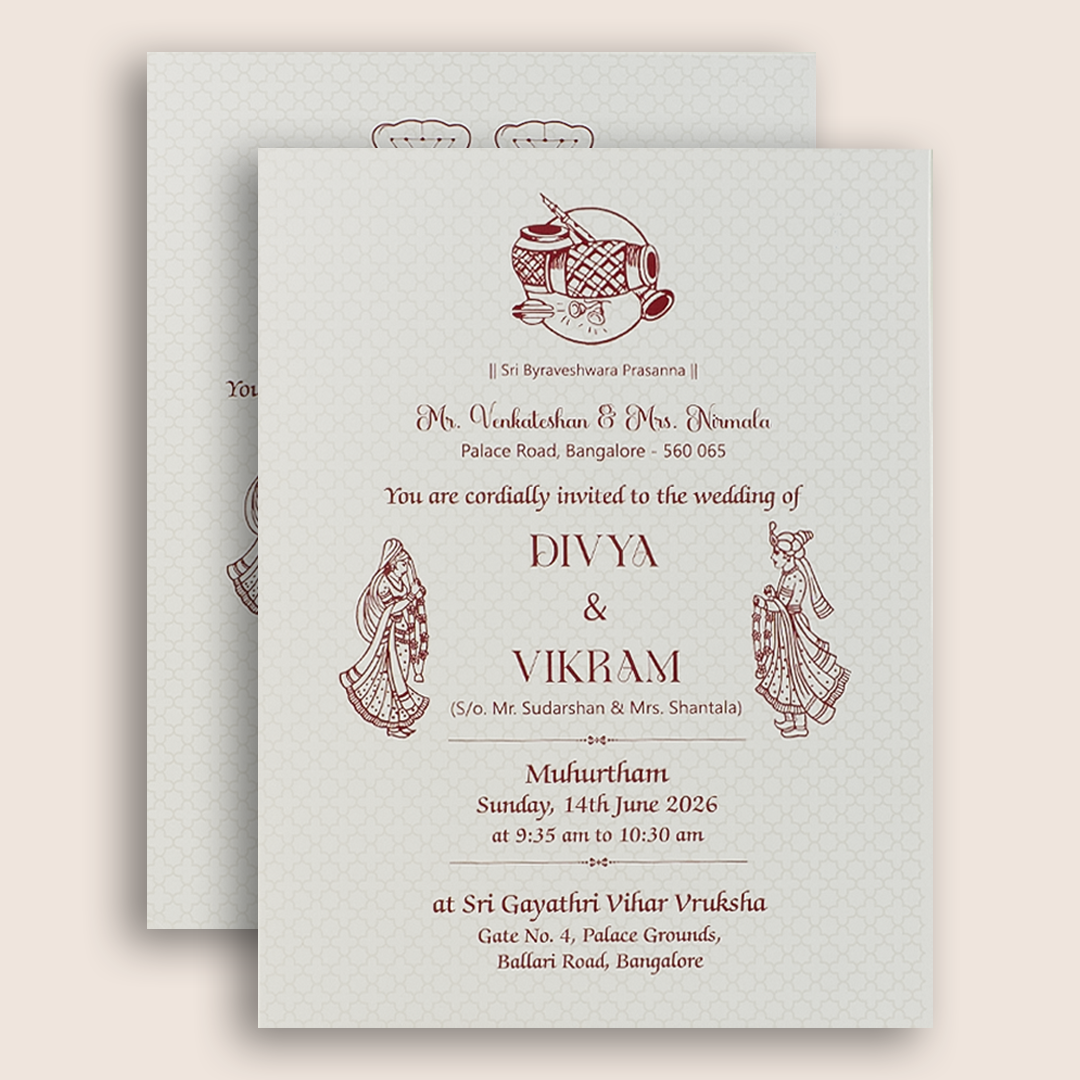 Yellow Embossed Balaji Padmavathi Padded Wedding Card - KNMS9310