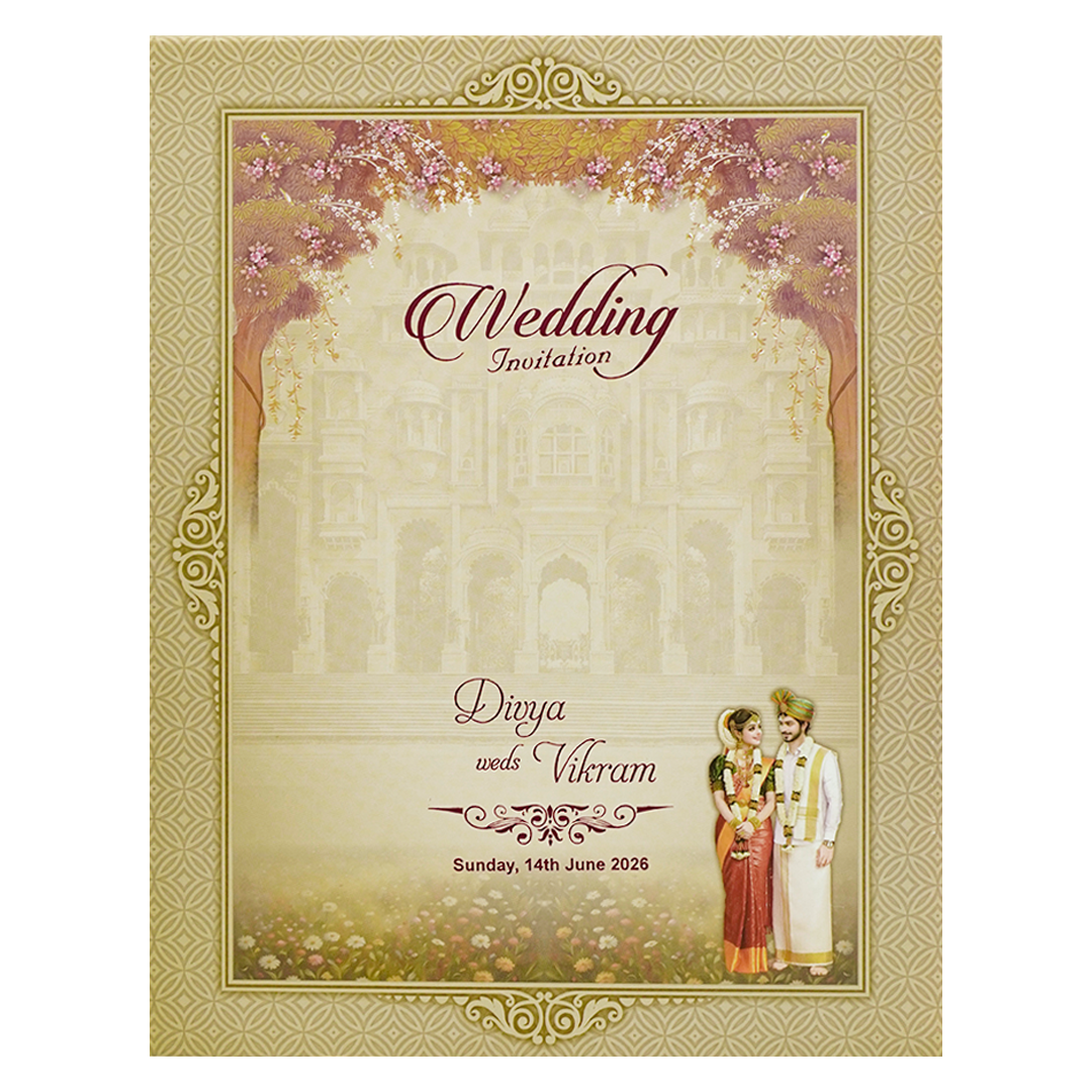 Royal Chariot Couple Padded Wedding Card-KNMO9312