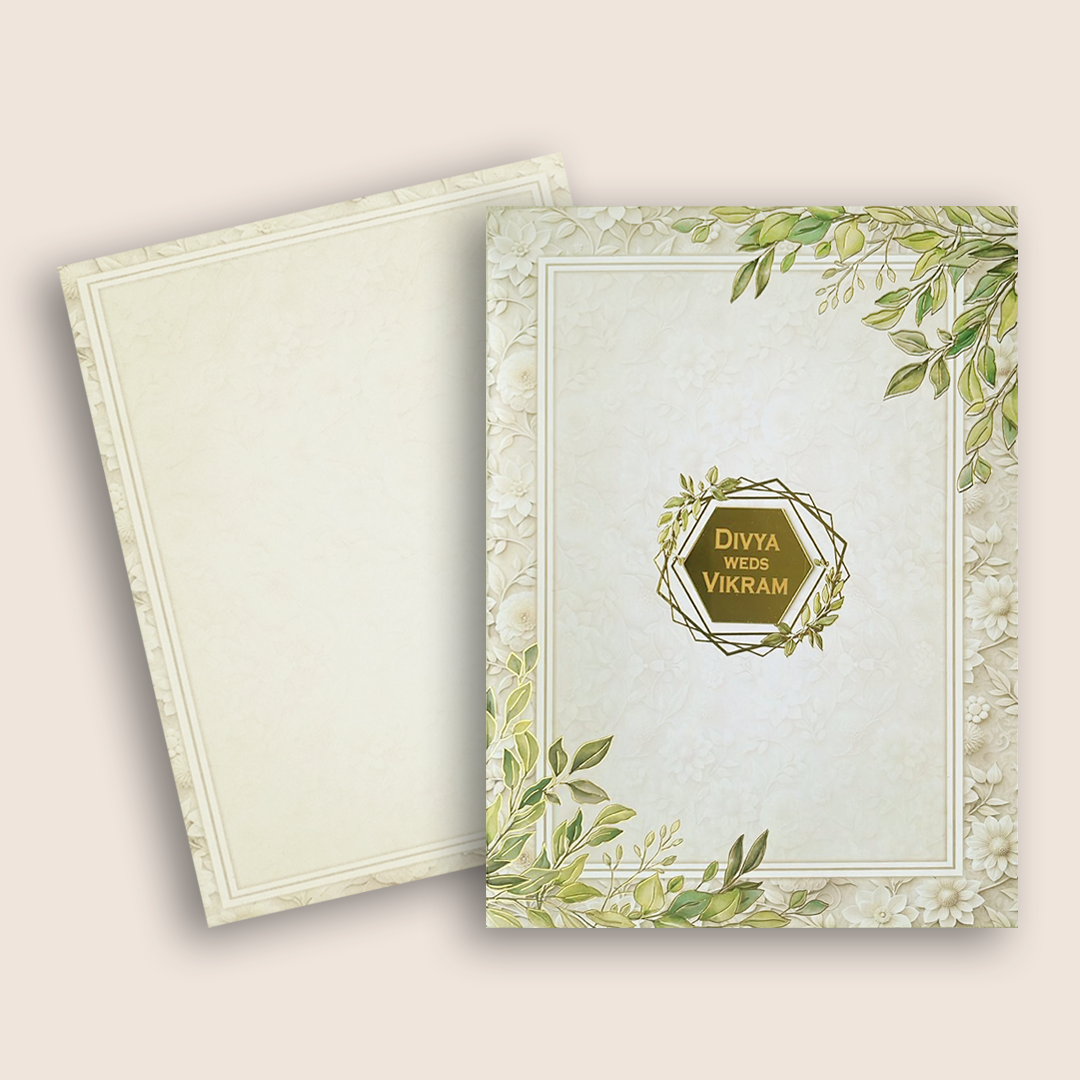 Grey Leaf Pattern Wedding Card - KNKC4093