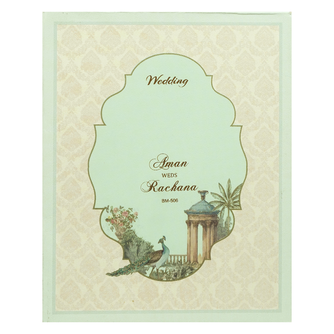 Pastel Green Couple Floral Wedding Card-KBM05060