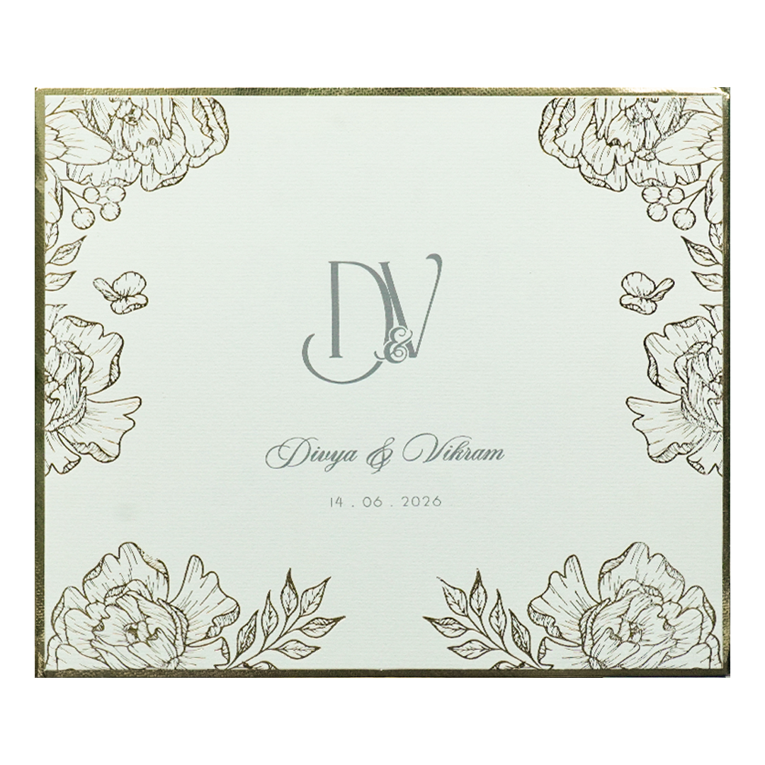 White Padded Floral Wedding Card-KNK4011G