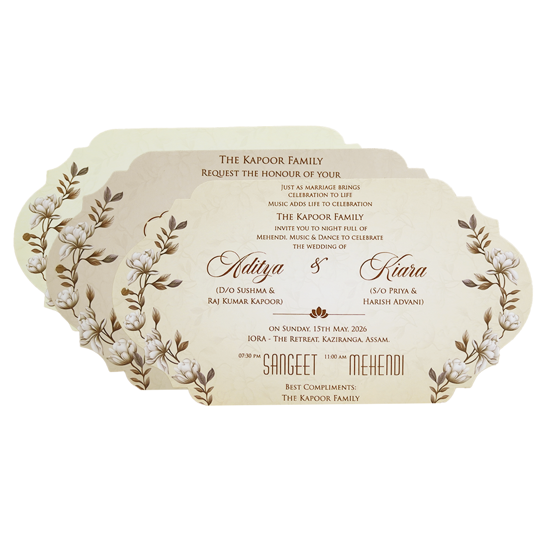 Cream Gold Floral Laser-Cut Wedding Card-KFR16150