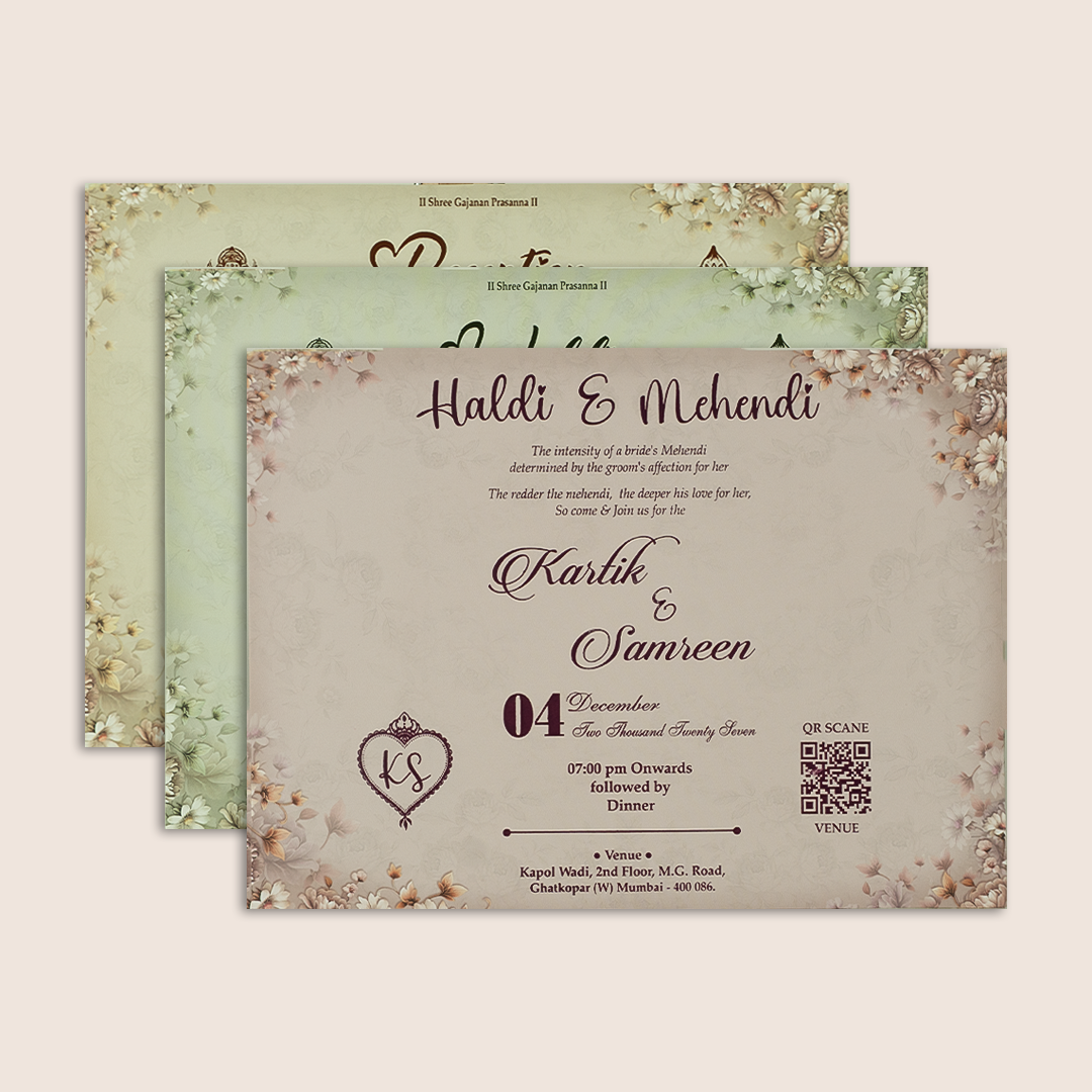 Grey Embossed Floral Door Style Padded Wedding Card - KSH18980
