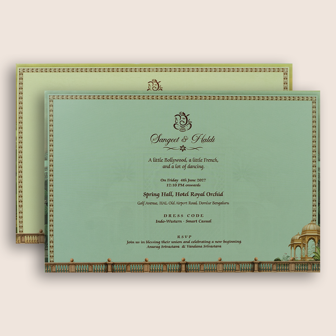 Pastel Green Bride Groom Wedding Invitation Card - KNKT1903C