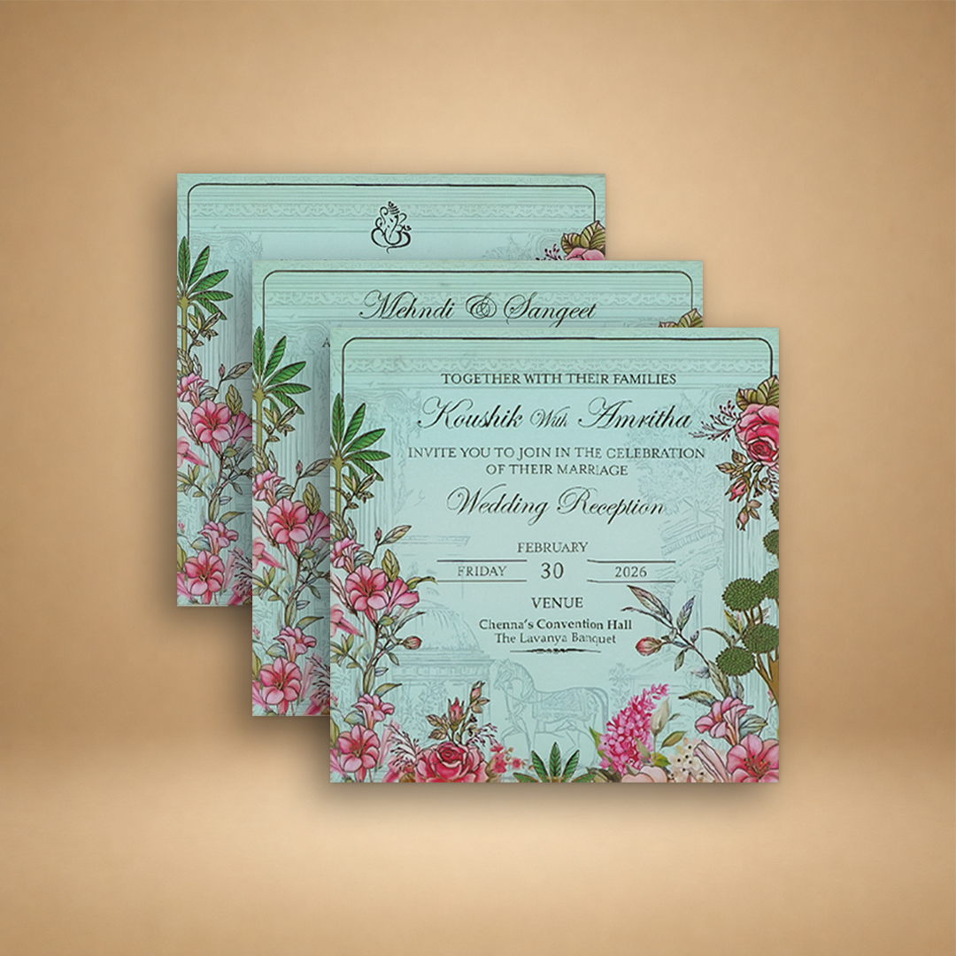 Blue Pink Floral Luxury Invitation Box-KNLW202531