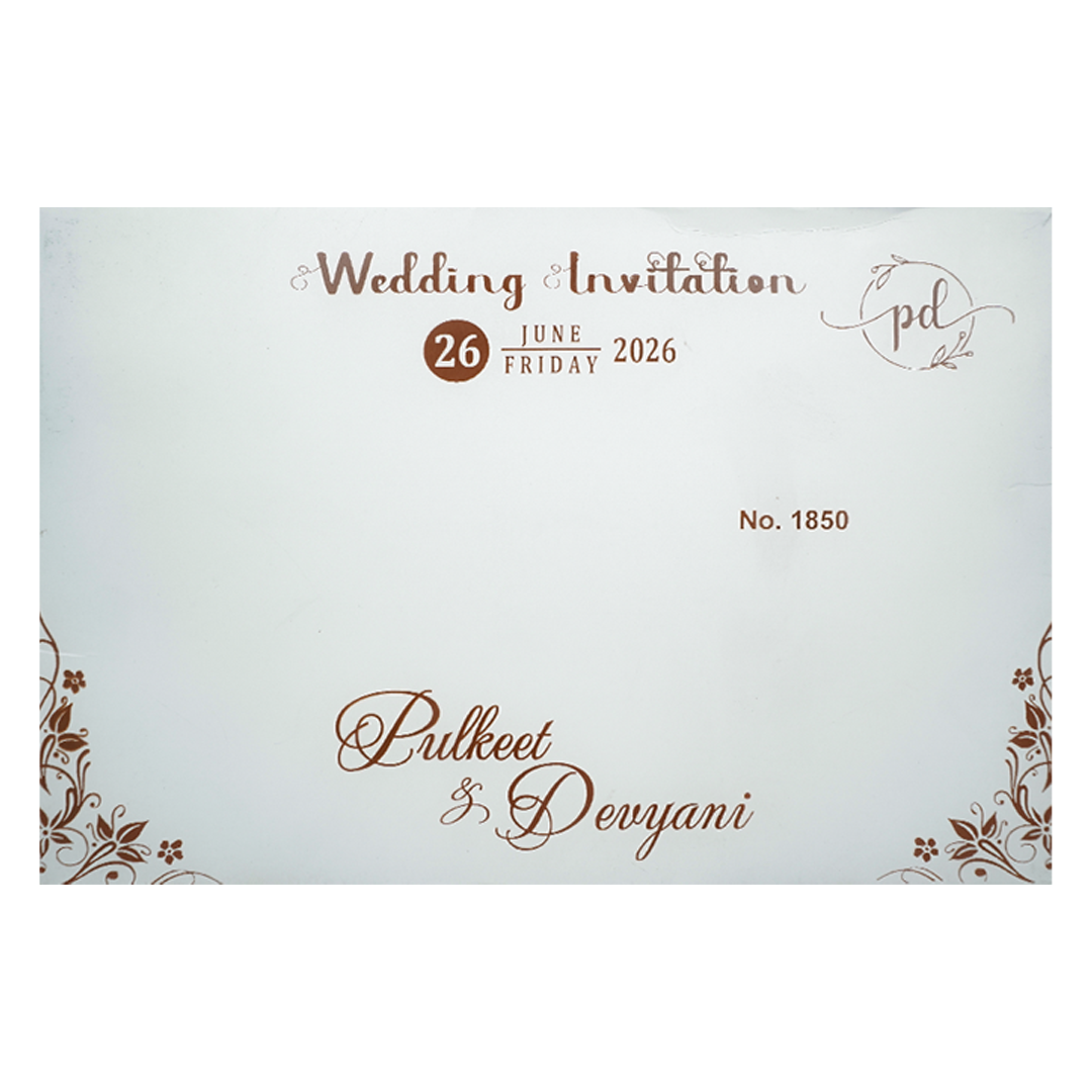 White Floral Embossed Padded Wedding Card-KJTS1850