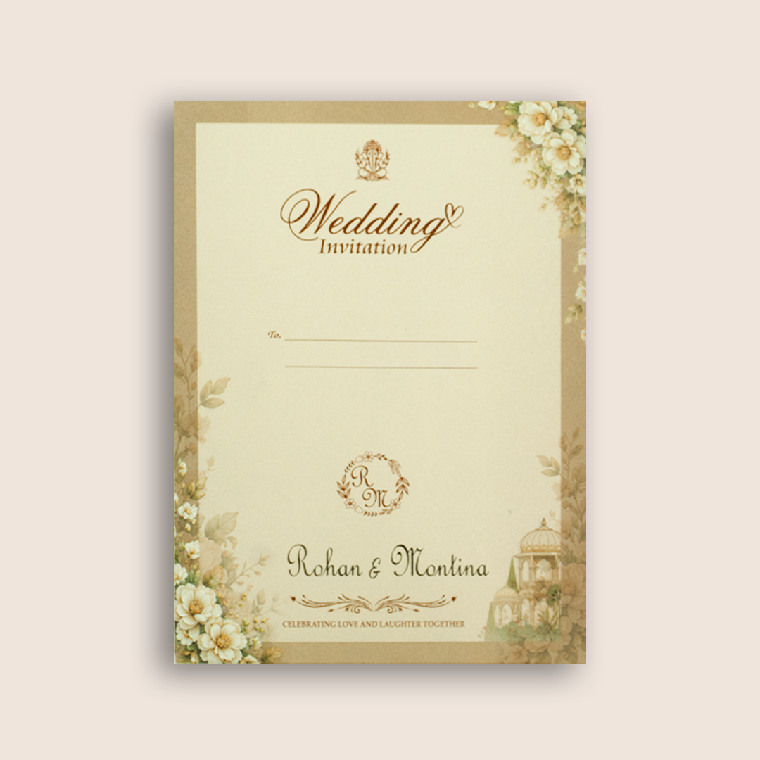 Pastel Brown Floral Door Style Padded Wedding Invitation - KSH27070