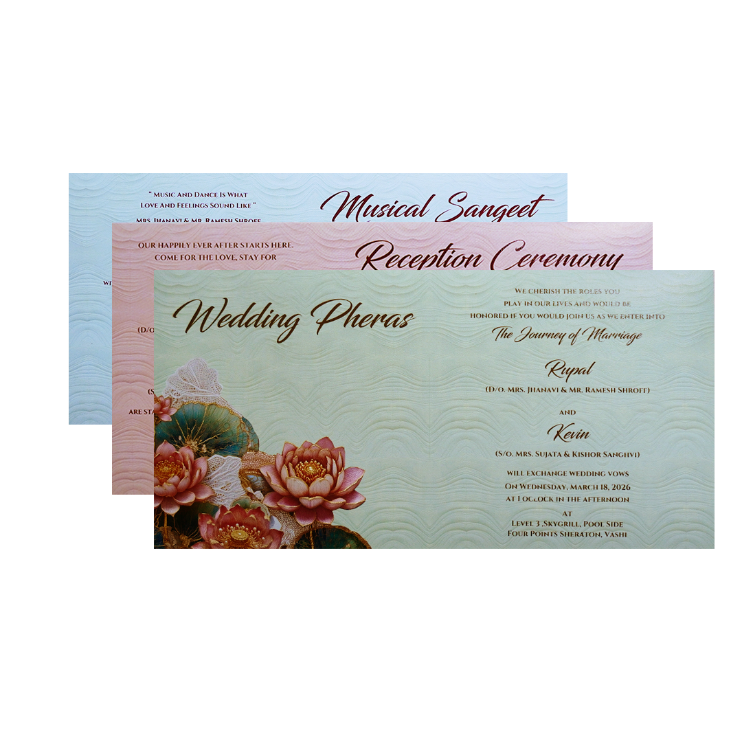 Pastel Lotus Floral Padded Wedding Invitation Card-KPR24720