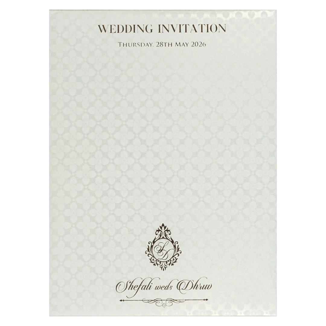 White Gold Geometric Padded Wedding card-KRE28200