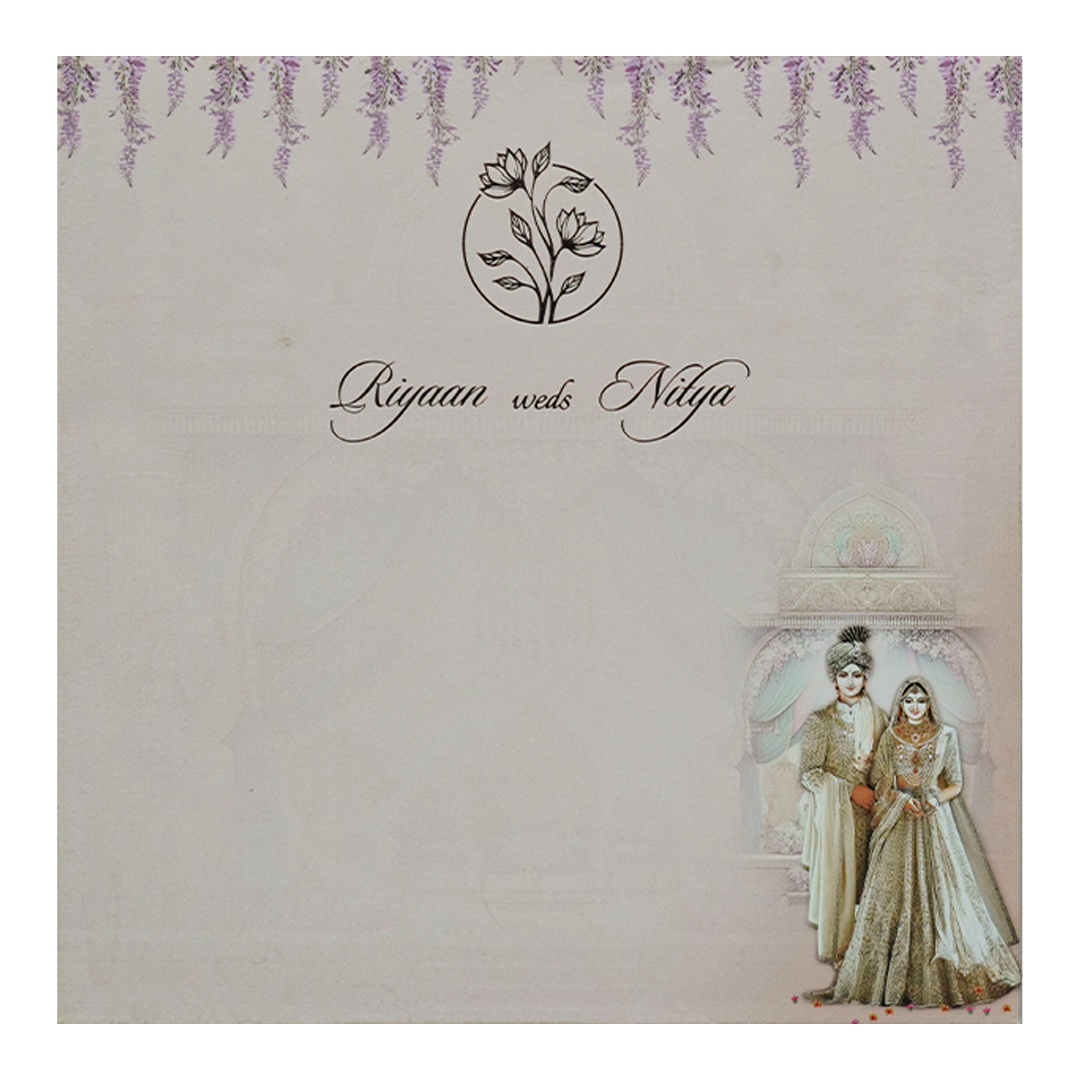 Lavender Padded Floral Bride Groom Wedding Card-KRC31360