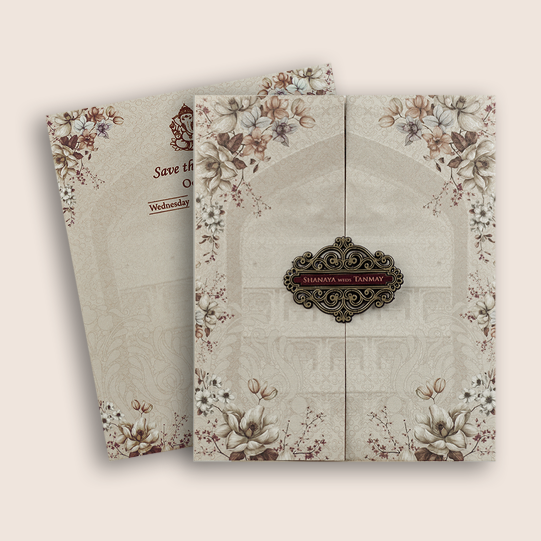 Beige Floral Arch Door Style Invitation Card - KVN06960