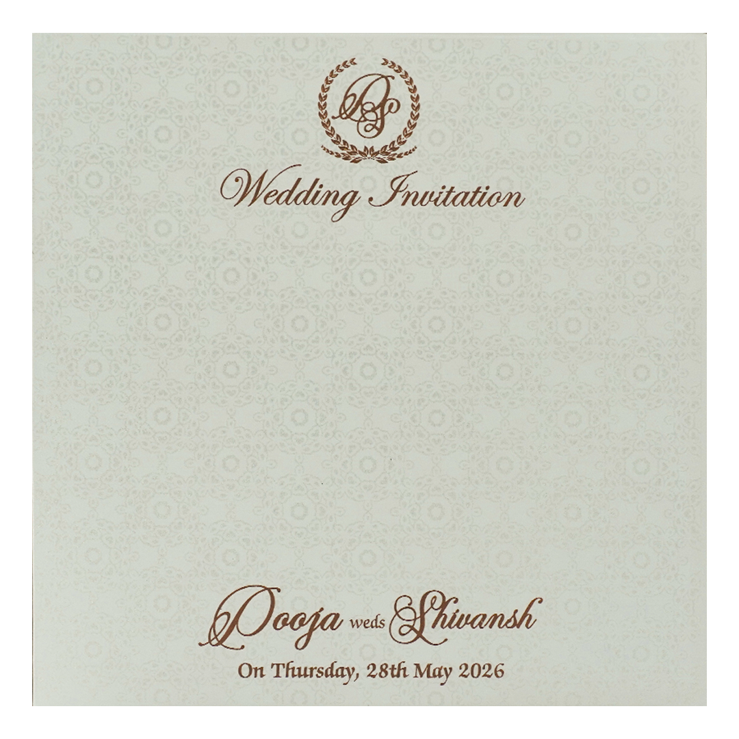 White Floral Gold Band Medallion Wedding Card-KRE27010