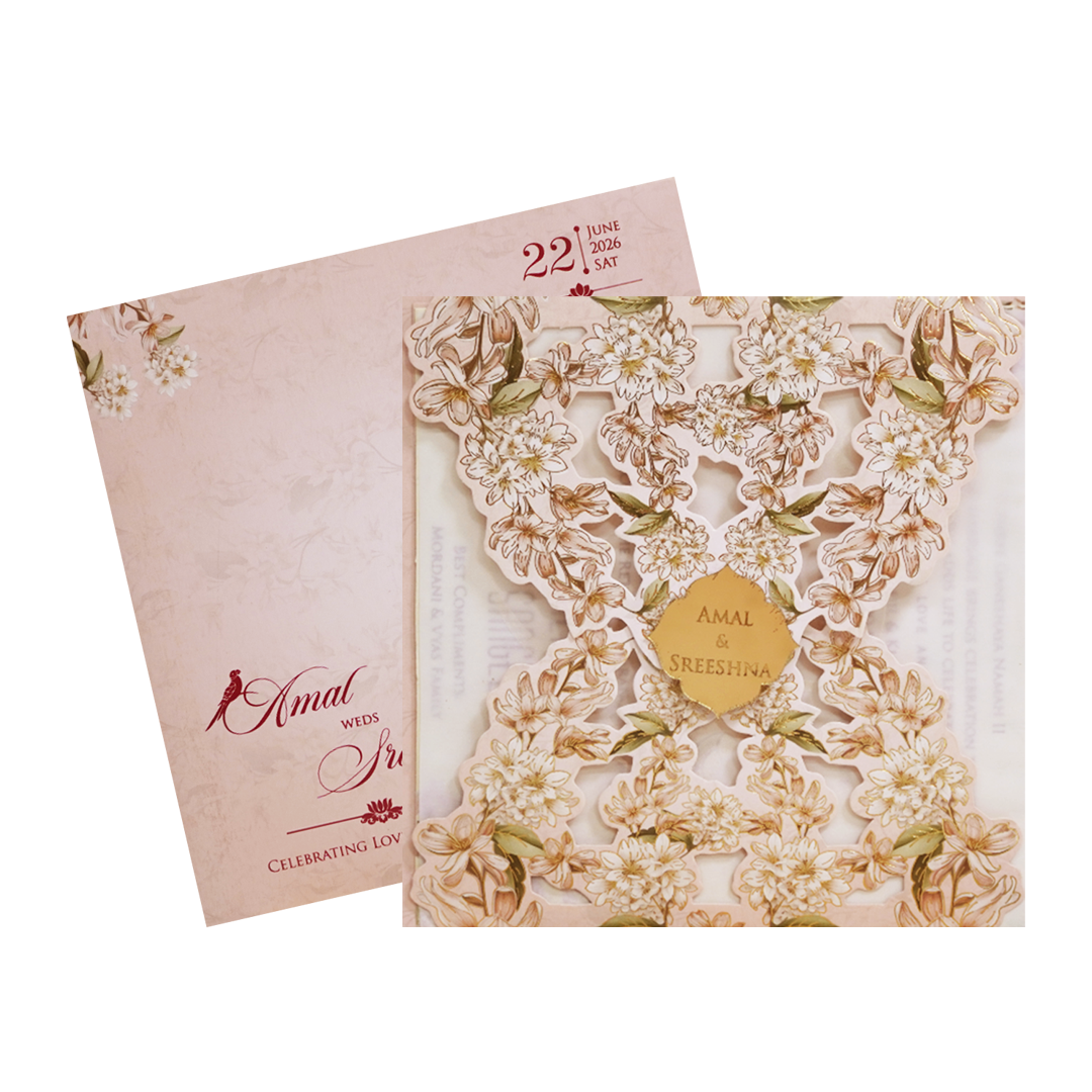 Cream Floral Laser Cut Wedding Card - KFR14230