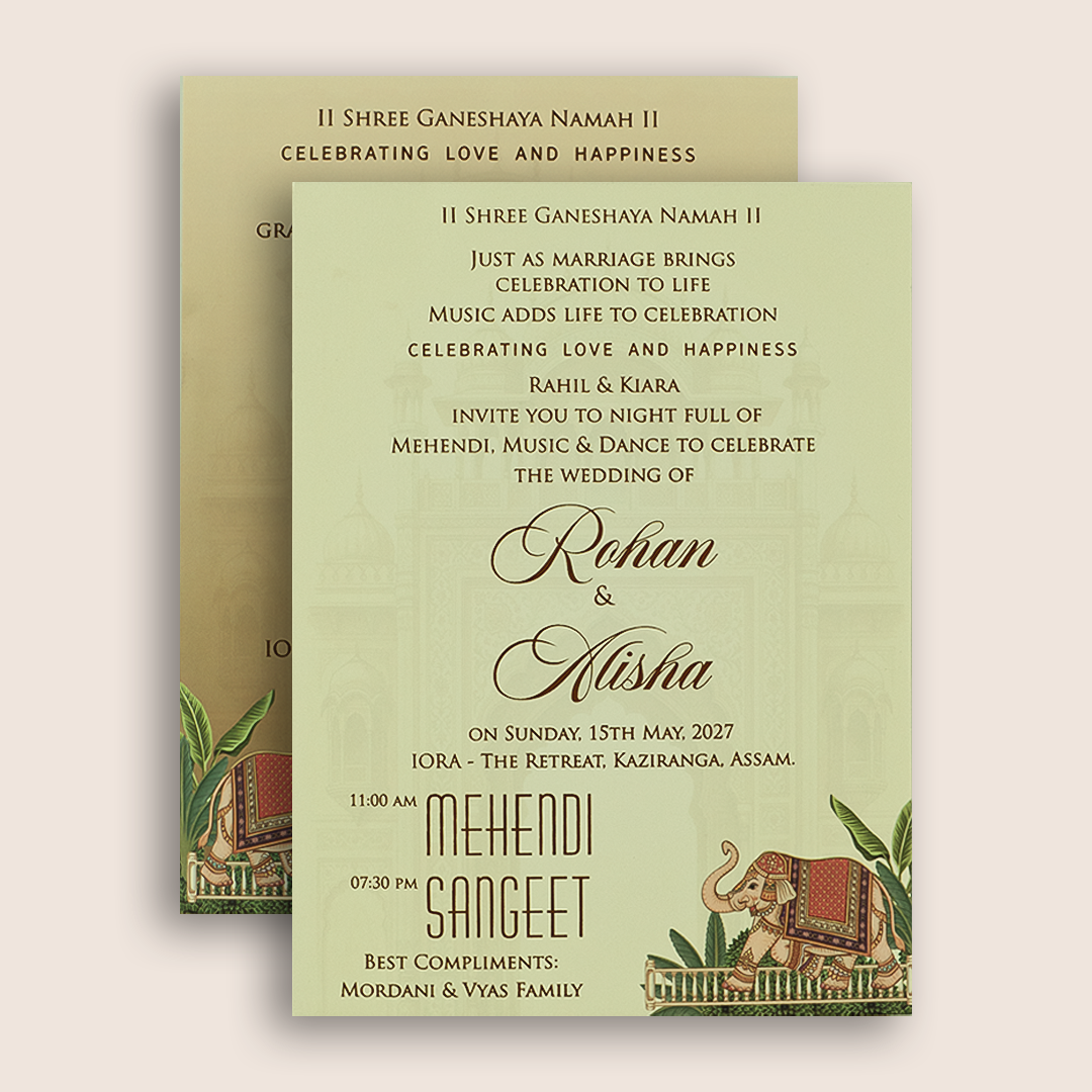 Pastel Brown Elephant Door Style Padded Invitation Card - KFR17300