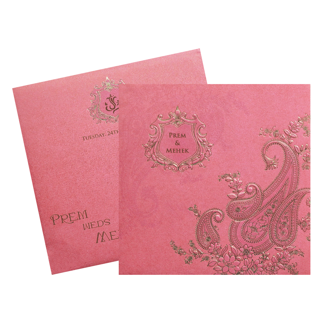 Pink Paisley Embossed Wedding Card-KPR06100