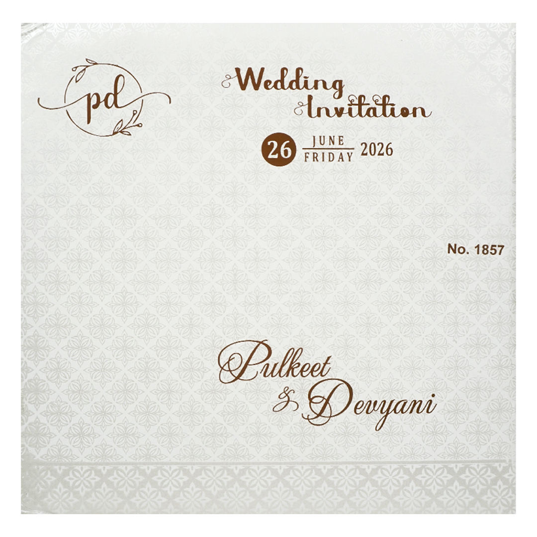 White Floral Hexagon Padded Wedding Card-KJTS1857