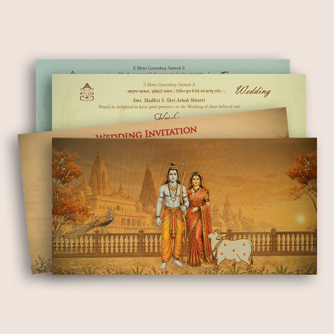 Sandal Lord Rama Sita Floral Invitation Card - KJTS1930