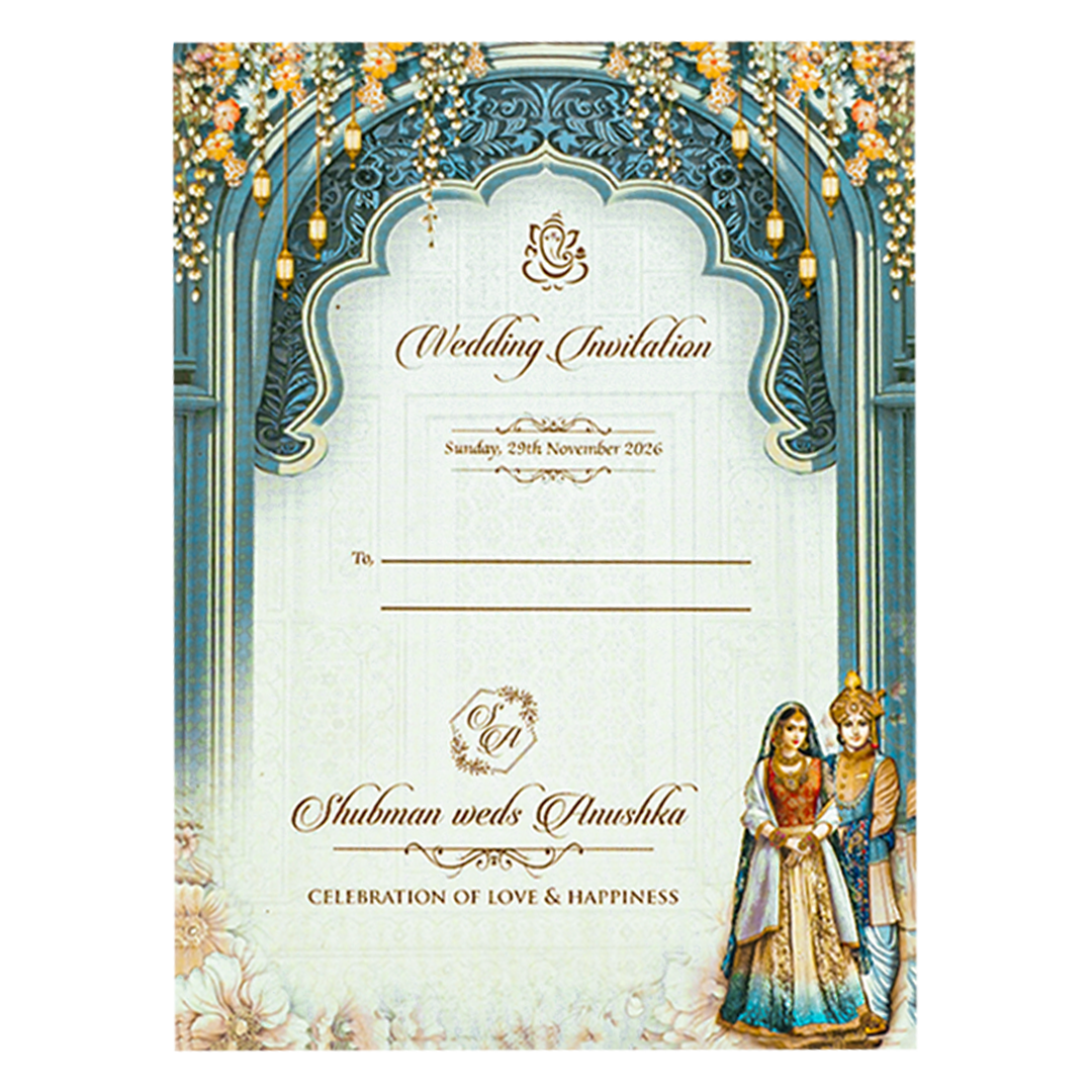 Royal Bride Groom Theme Padded Wedding Card-KRB09220