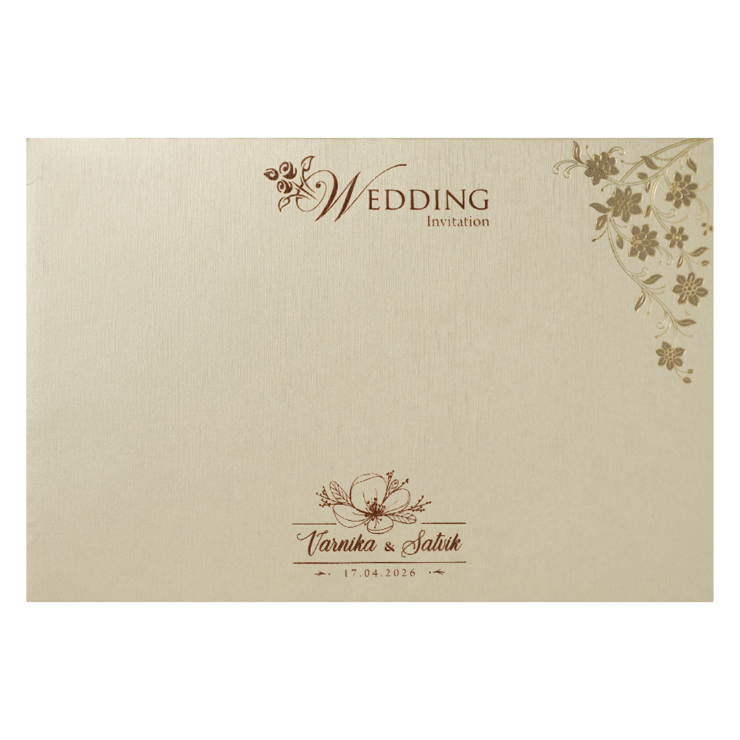Cream Gold Floral Padded Wedding Card-KSSC2160
