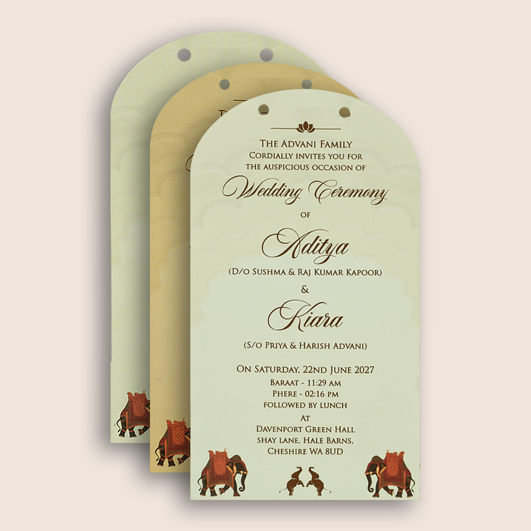 Cream Elephant Laser Cut Wedding Invitation - KFR16230