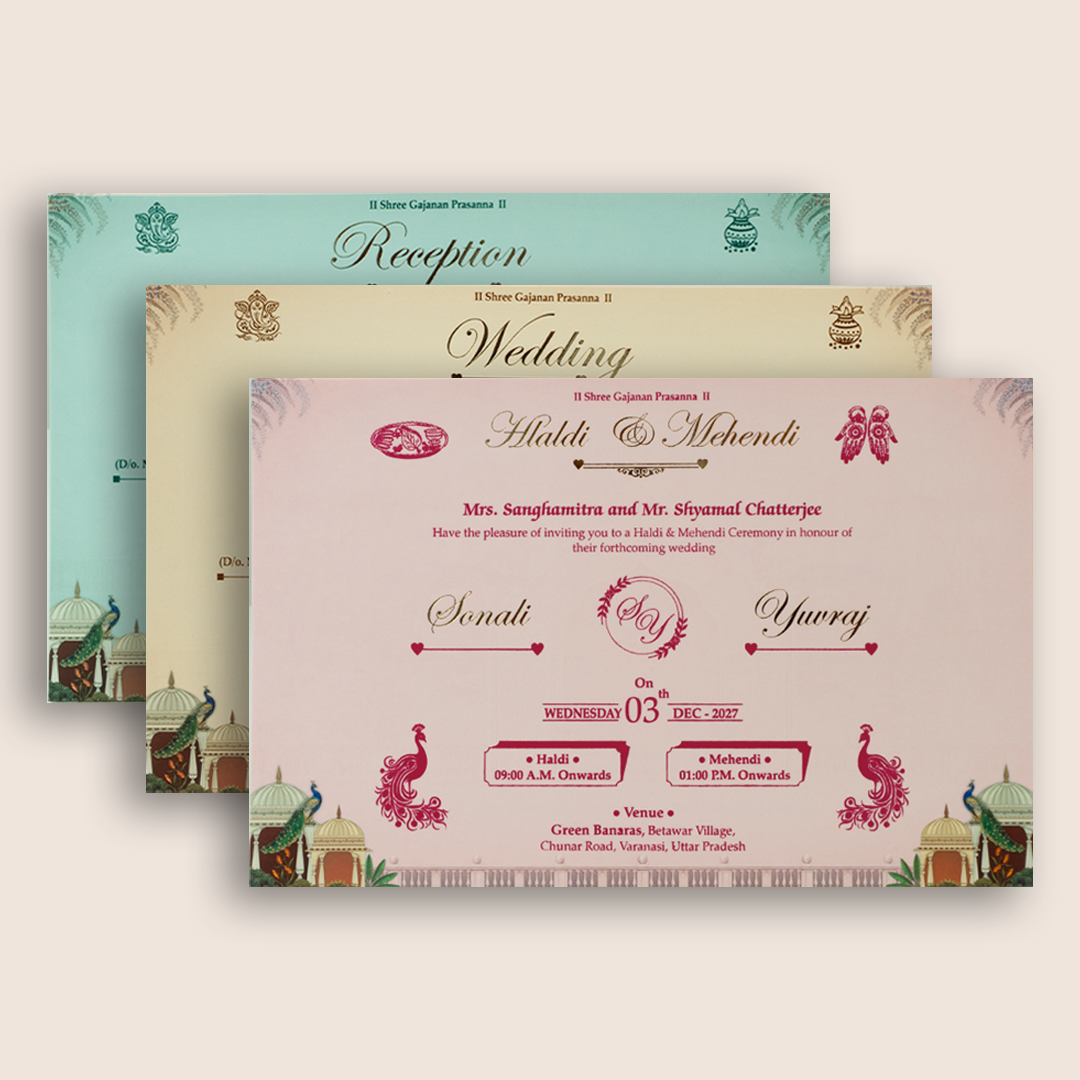 Green Elephant Laser Cut Padded Wedding Card - KSH18020