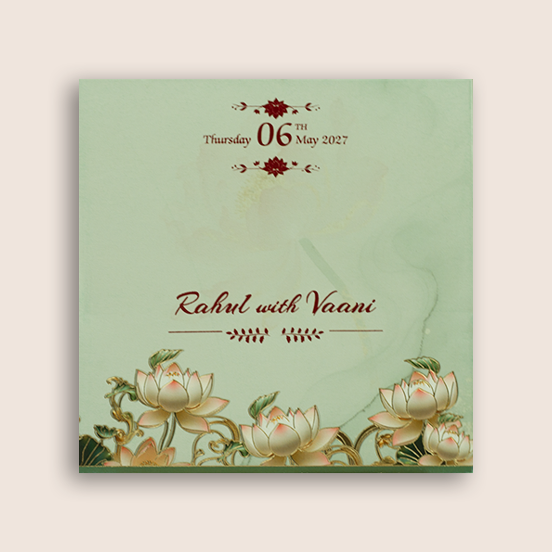 Pastel Green Lotus Floral Marriage Card - KPR07160