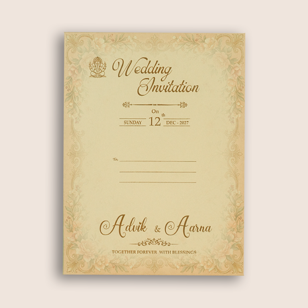 Beige Floral Padded Door Style Invitation Card - KSH18530