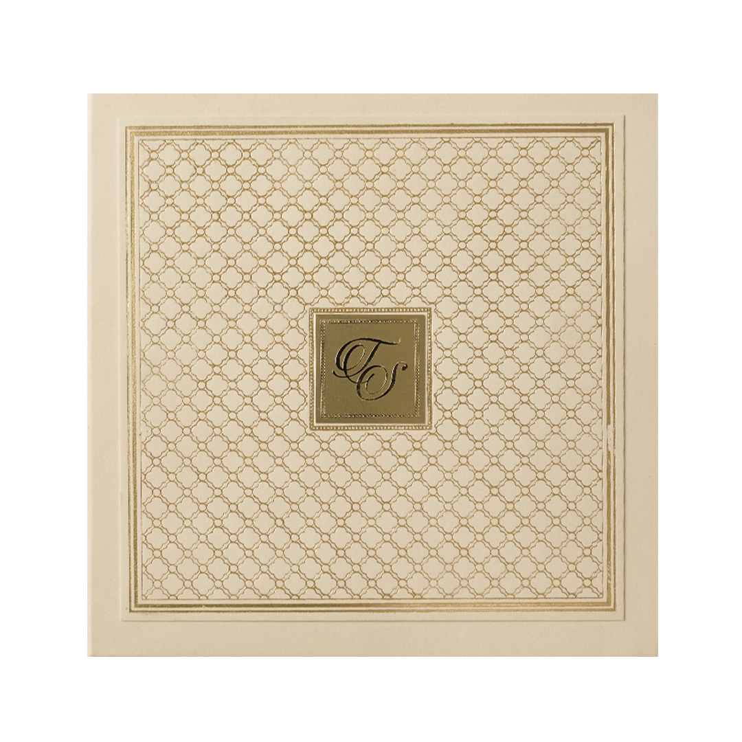 Cream Gold Square Pattern Padded Wedding Card-KMMWD1155