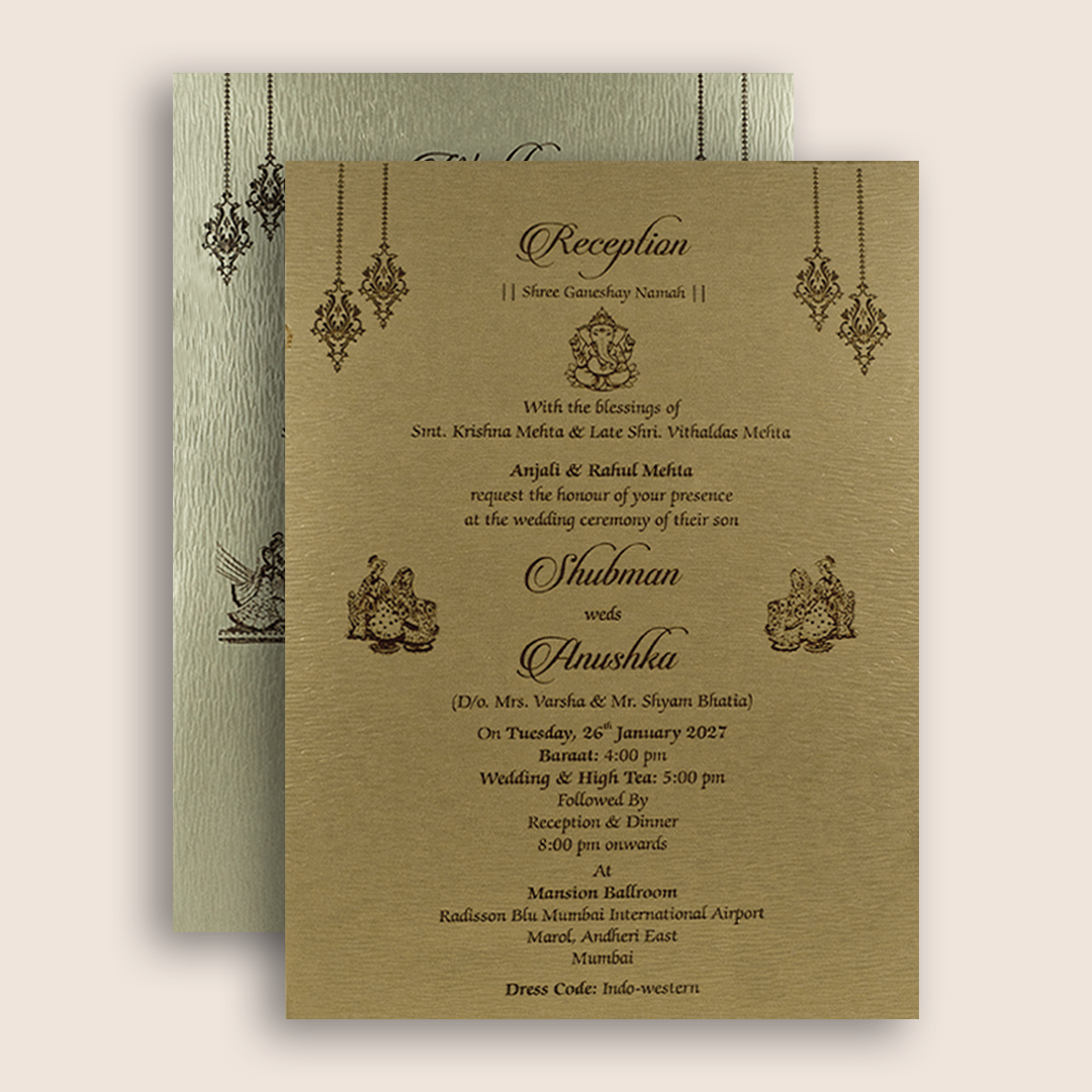 Gold Floral Laser Cut Padded Invitation Card - KRB09670
