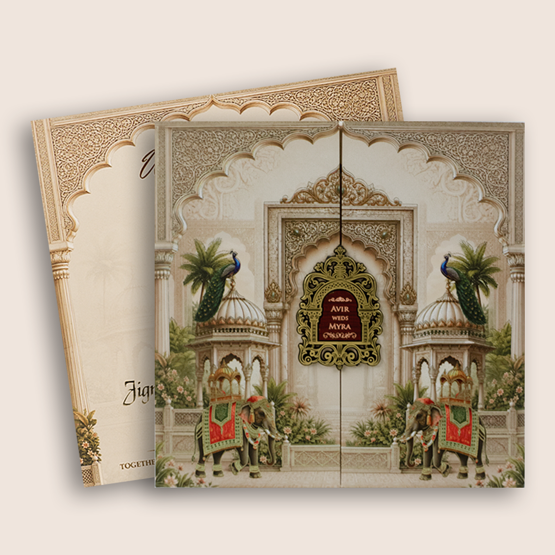 Peach Padded Door Style Wedding Invitation - KSH18650