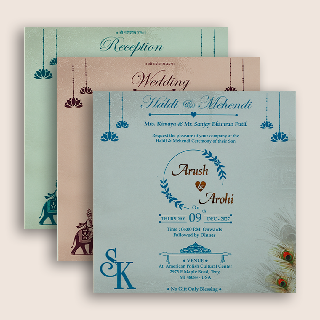 Pastel Pink Radha Krishna Door Style Marriage Invitation - KSH18730