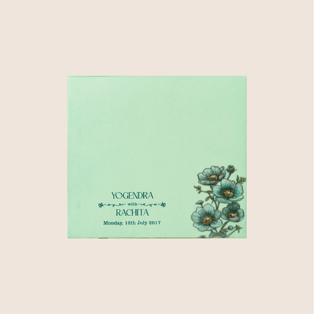 Light Blue Embossed Floral Padded Invitation Card - KPR026090