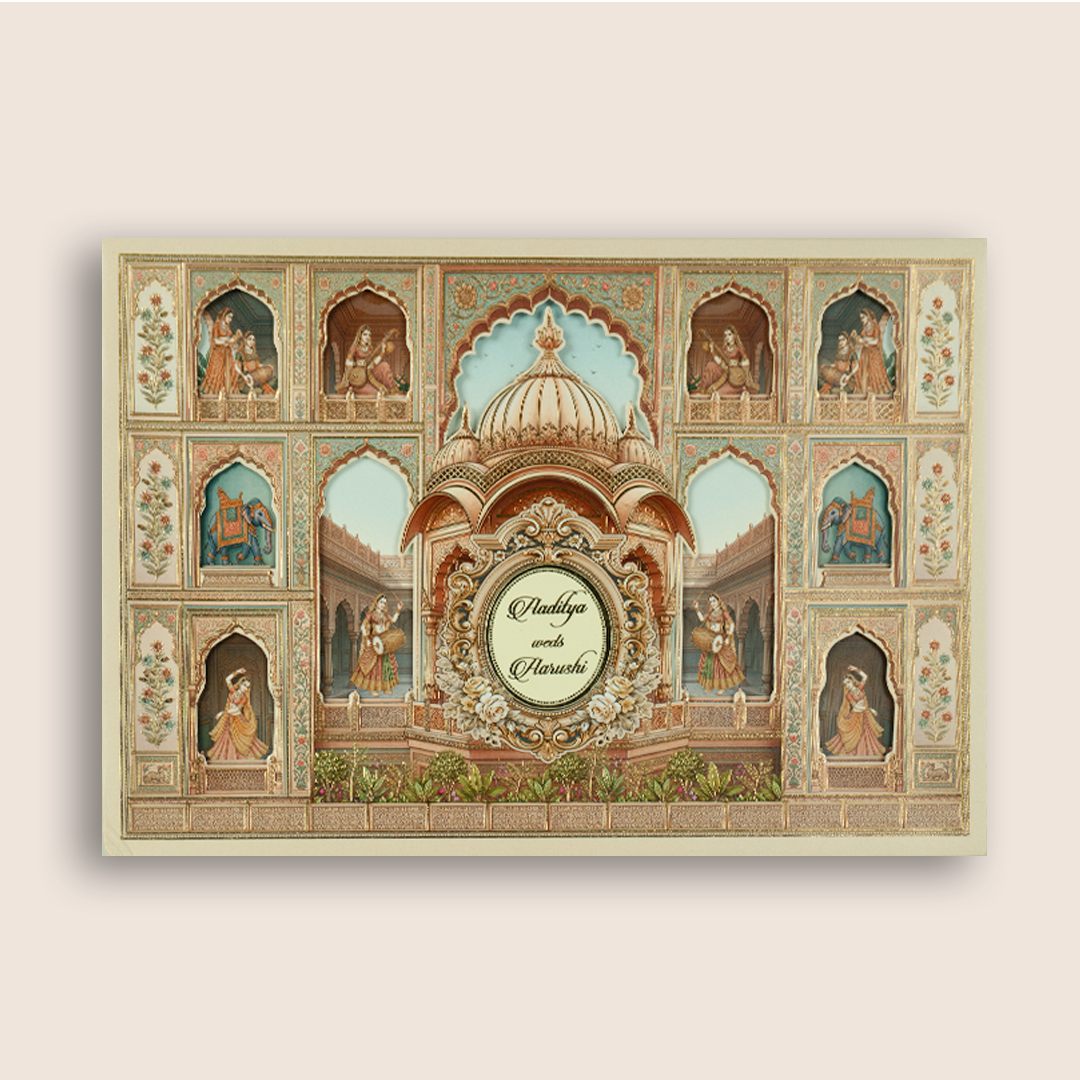 Brown Palace Laser Cut Padded Wedding Card - KAA05940