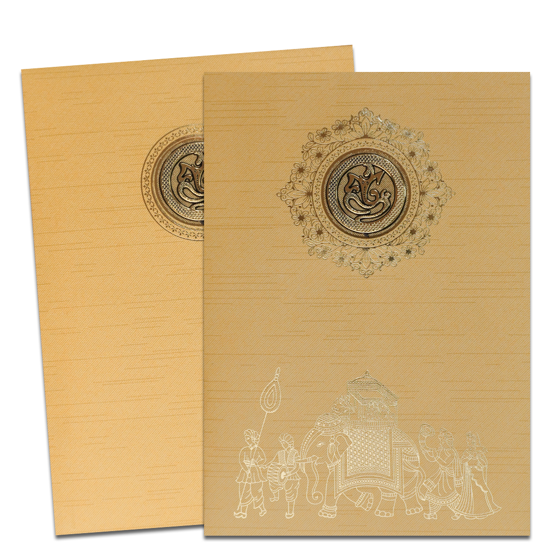 Gold Royal Baraat Elephant Wedding Card-KNKR039GL