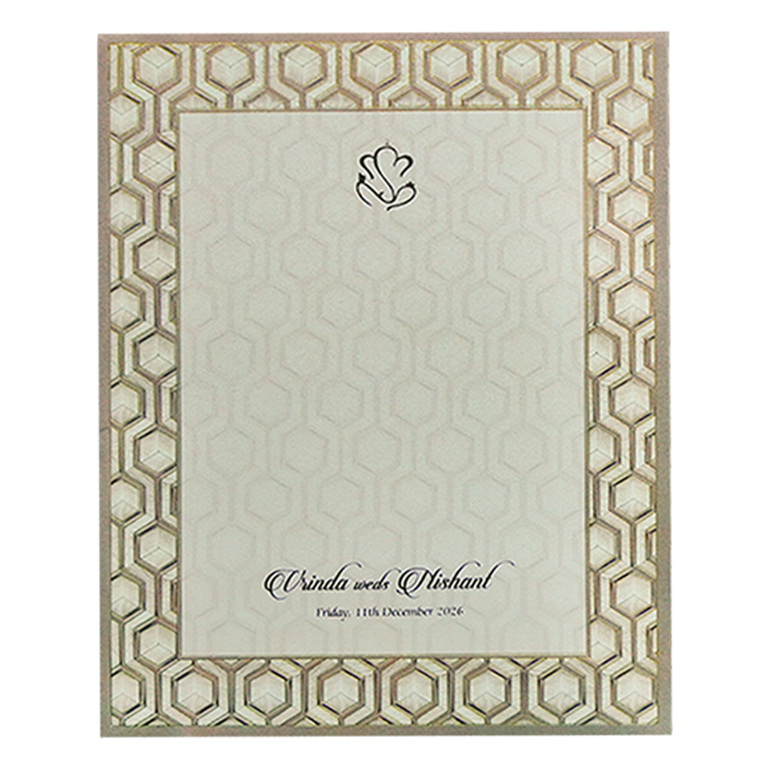Ivory & Gold Padded Geometric Wedding Invitation Card-KPR24770