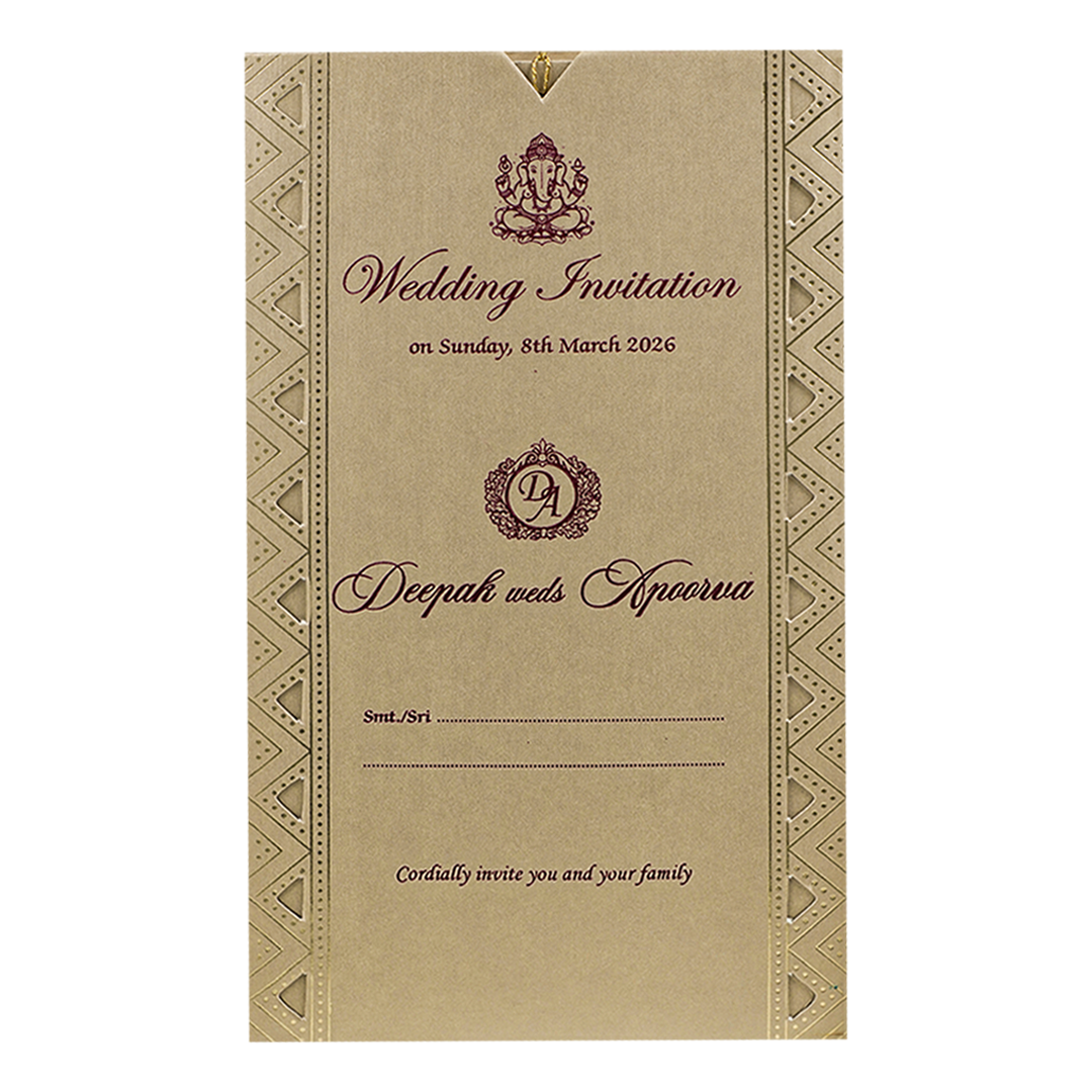 Gold Single Sheet Tassel Wedding Card-KNPD1122
