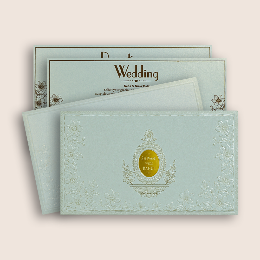 Light Grey Embossed Floral Invitation Card - KPR07570