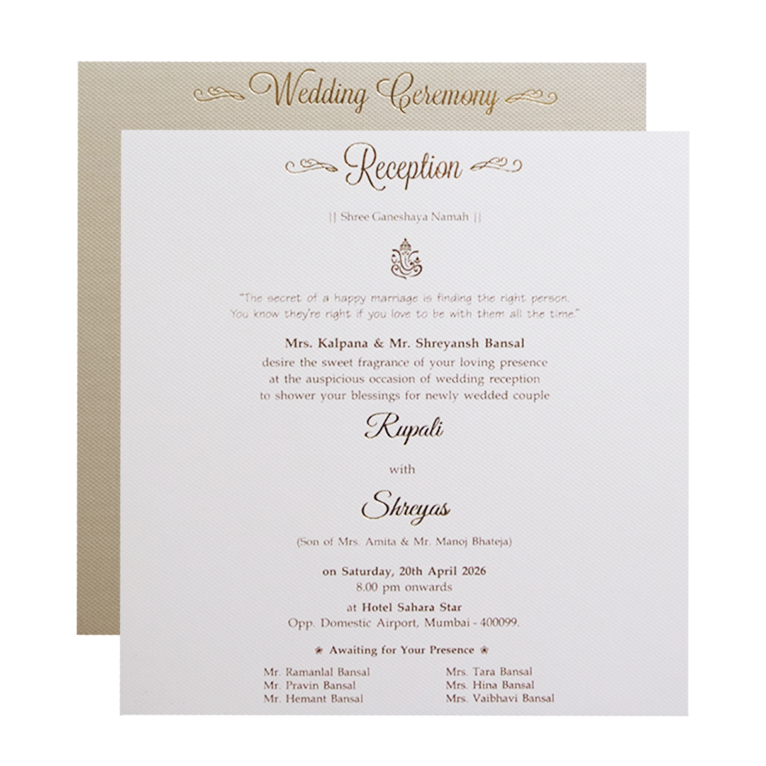 Beige Green Floral Padded Gold Embossed Wedding Card-KMMWD1103