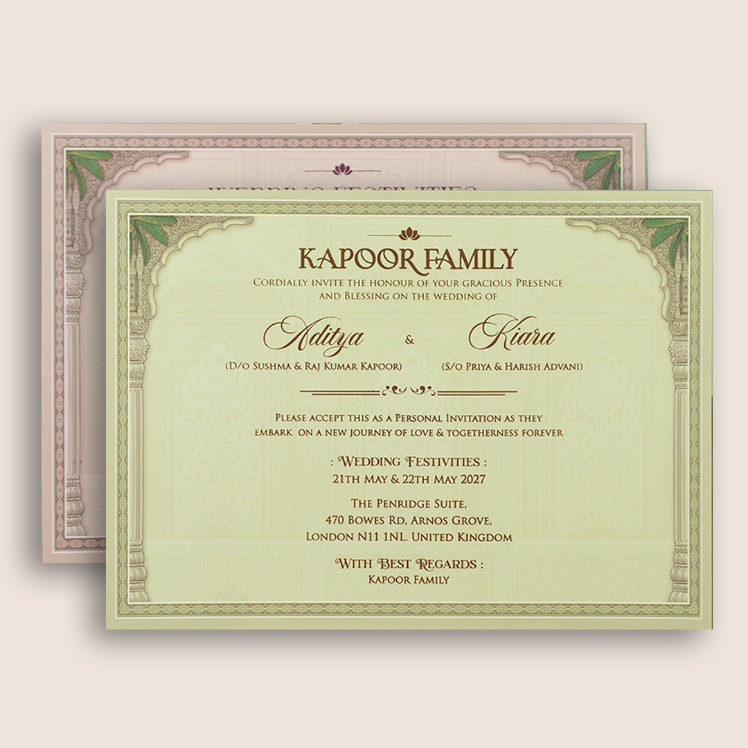 Pale Green Royal Baraat Padded Wedding Card - KFR17490