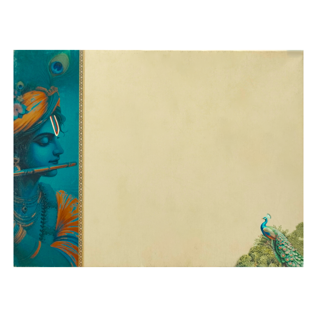 Blue Lord Krishna Peacock Wedding Card-KAK01190